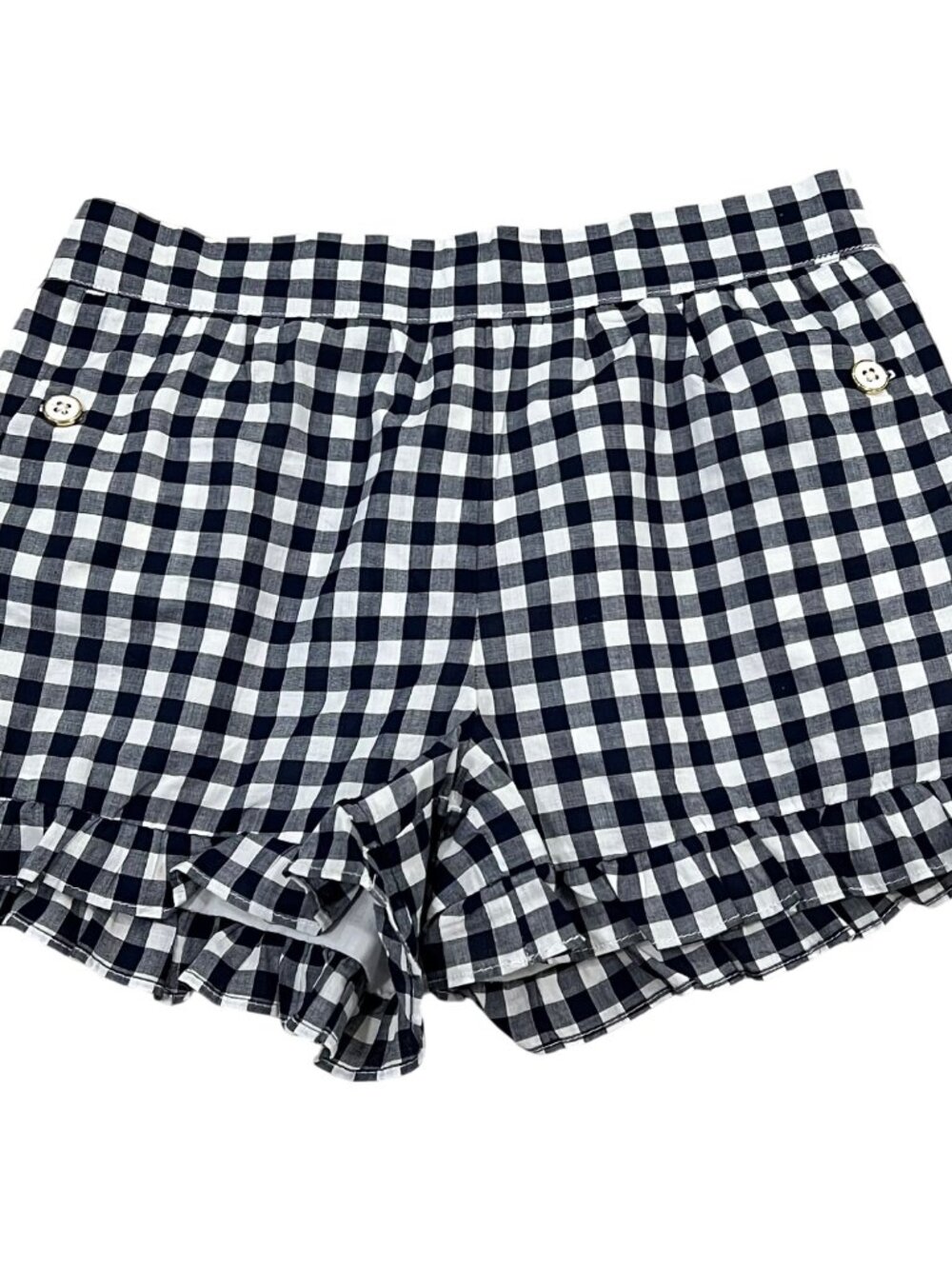 Janie & Jack Girls Gingham Ruffle Shorts Size 12 Navy & White Cotton Blend